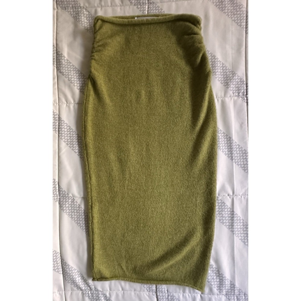 SALTY Avocado Green Knit Ruched Sides Pencil Midi Skirt - Size Small